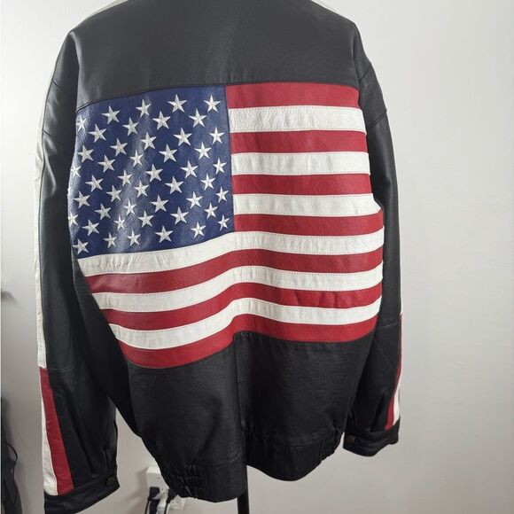 Black Leather Jacket with USA Design - Picture 3 of 13